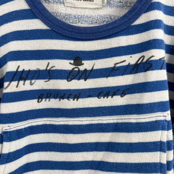 BOBO CHOSES Sweatshirt Striped Who's On First Brunch Cafe Graphic Kids Size 4-5 - Picture 2 of 5